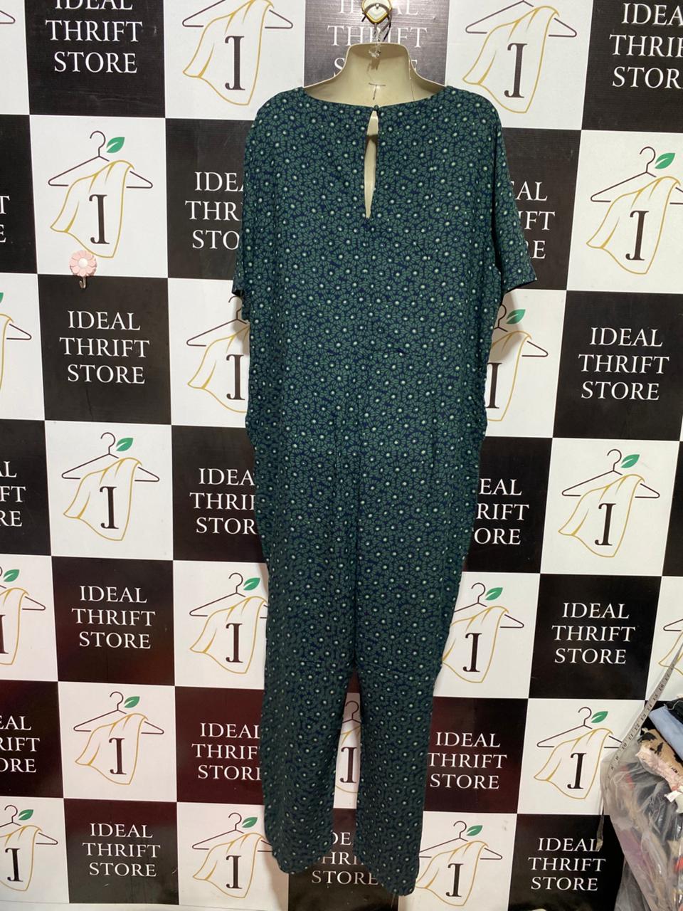 WHITE STUFF |XL| BUST 22| B40| GREEN GEOMETRIC FLORAL PRINT V-NECK SHORT SLEEVE JUMPSUIT