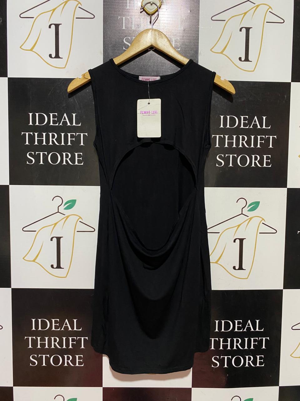 FEMME LUXE |M| BUST 16| B40| CHIC BLACK SLEEVELESS FRONT CUT-OUT MINI DRESS BODYCON PARTY WEAR
