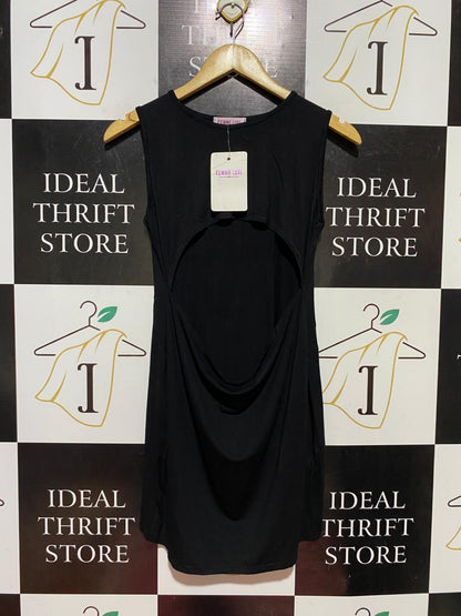 FEMME LUXE |M| BUST 16| B40| CHIC BLACK SLEEVELESS FRONT CUT-OUT MINI DRESS BODYCON PARTY WEAR