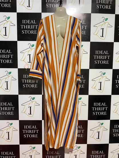 |XL| BUST 22| B40| VIBRANT STRIPED LONGLINE KIMONO CARDIGAN VERTICAL PATTERN OPEN FRONT MAXI SHRUG