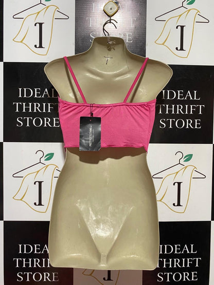 PRETTYLITTLE THING |S| BUST 15| B40| VIBRANT HOT PINK COWL NECK CORSET STYLE HANDKERCHIEF HEM CAMI CROP TOP