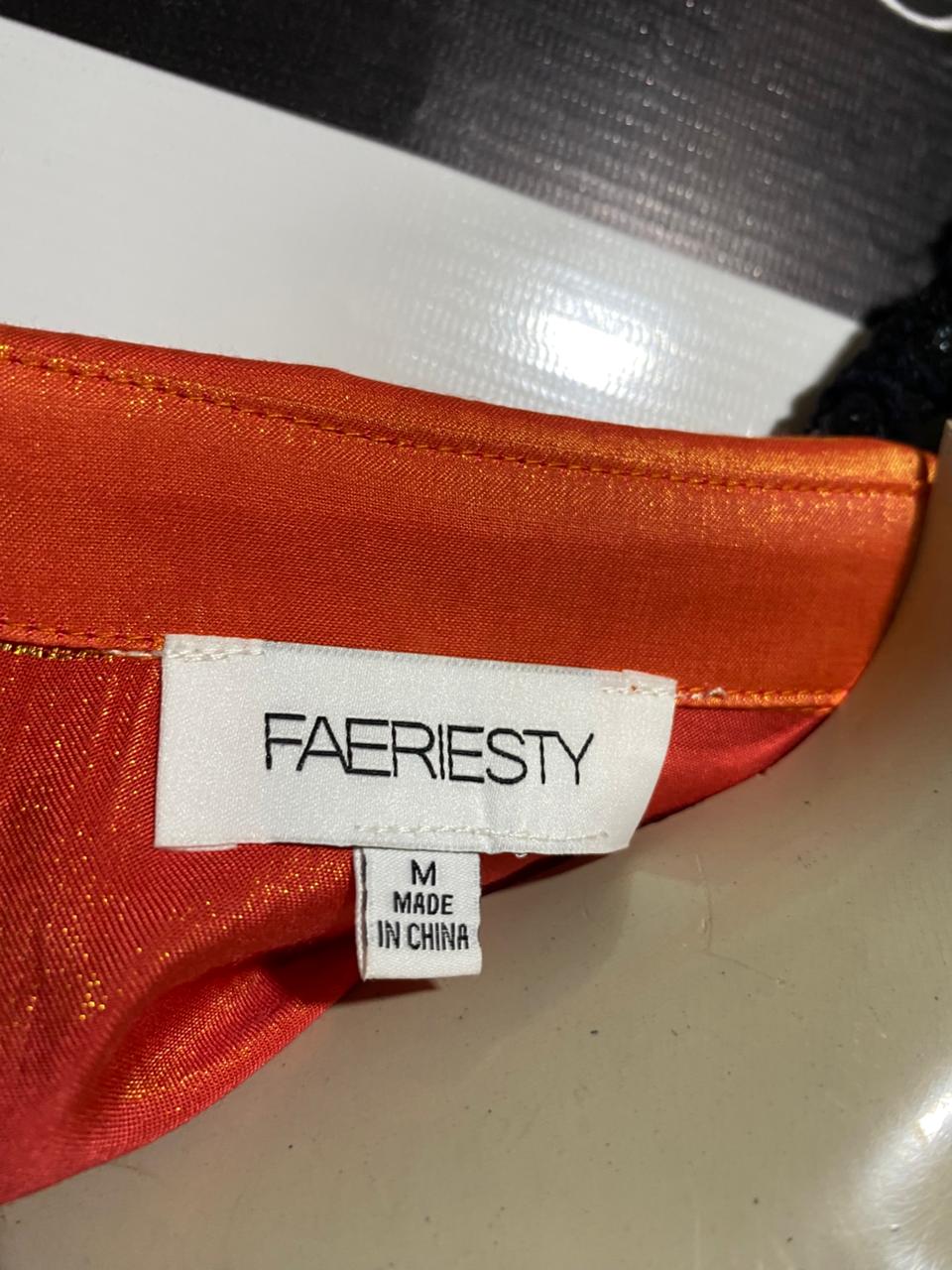 FAERIESTY |M| BUST 18| B40| SHIMMERING METALLIC ORANGE TIERED MAXI DRESS LONG SLEEVE BUTTONFRONT PARTY GOWN