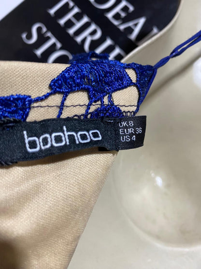 BOOHOO |S| BUST 16| B40| ROYAL BLUE HOLLOW-OUT OVERLAY MIDI DRESS SPAGHETTI STRAP PARTY WEAR