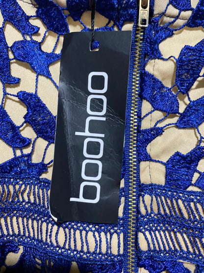 BOOHOO |S| BUST 16| B40| ROYAL BLUE HOLLOW-OUT OVERLAY MIDI DRESS SPAGHETTI STRAP PARTY WEAR