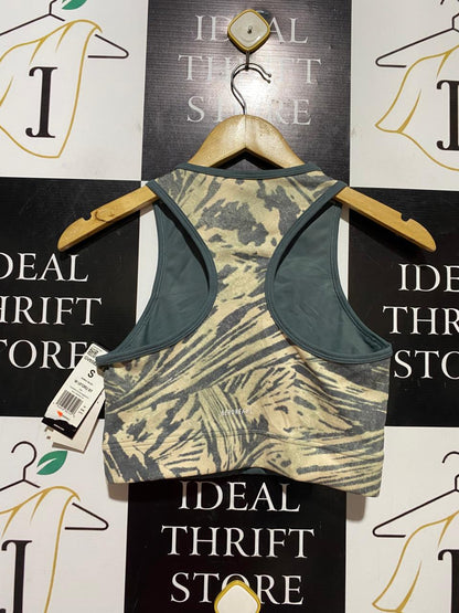 ADIDAS |S| BUST 13| B40| PRIMEGREEN HIGH-NECK SPORTS BRA GREEN ABSTRACT PRINT ACTIVE CROP TOP
