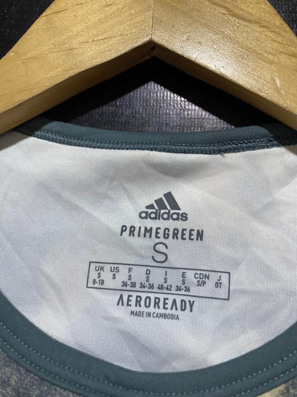 ADIDAS |S| BUST 13| B40| PRIMEGREEN HIGH-NECK SPORTS BRA GREEN ABSTRACT PRINT ACTIVE CROP TOP