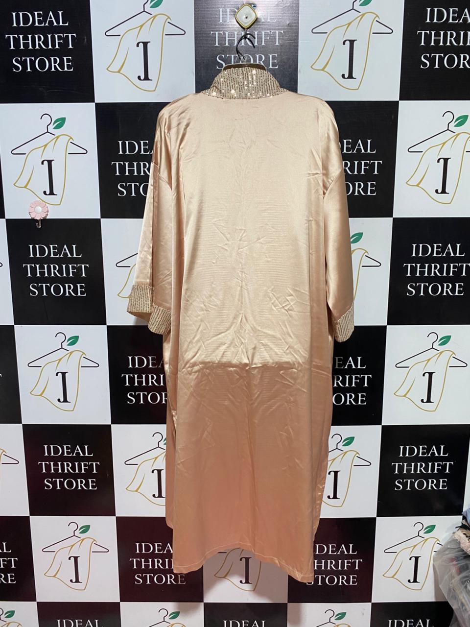 |XL| BUST 24| B40| LUXURY ROSE GOLD SATIN KIMONO CARDIGAN RHINESTONE EMBELLISHED LONG MAXI ROBE