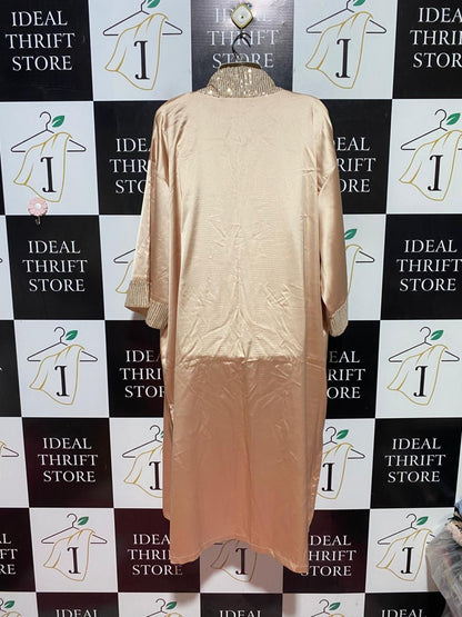 |XL| BUST 24| B40| LUXURY ROSE GOLD SATIN KIMONO CARDIGAN RHINESTONE EMBELLISHED LONG MAXI ROBE