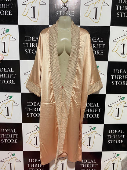|XL| BUST 24| B40| LUXURY ROSE GOLD SATIN KIMONO CARDIGAN RHINESTONE EMBELLISHED LONG MAXI ROBE