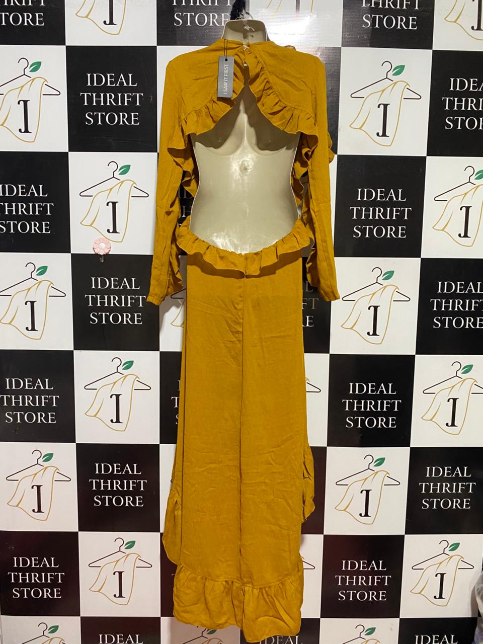 I SAW IT FIRST |M| BUST 18| B40| MUSTARD YELLOW HIGH-LOW RUFFLE MAXI DRESS LONG SLEEVE PARTY GOWN