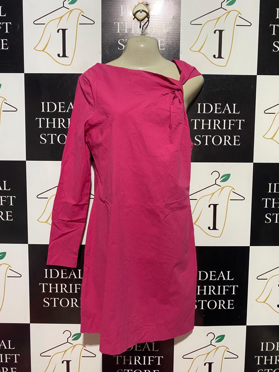 MNG |M| BUST 17| B40| CHIC HOT PINK ONE-SHOULDER MINI DRESS ASYMMETRICAL LONG SLEEVE PARTY DRESS