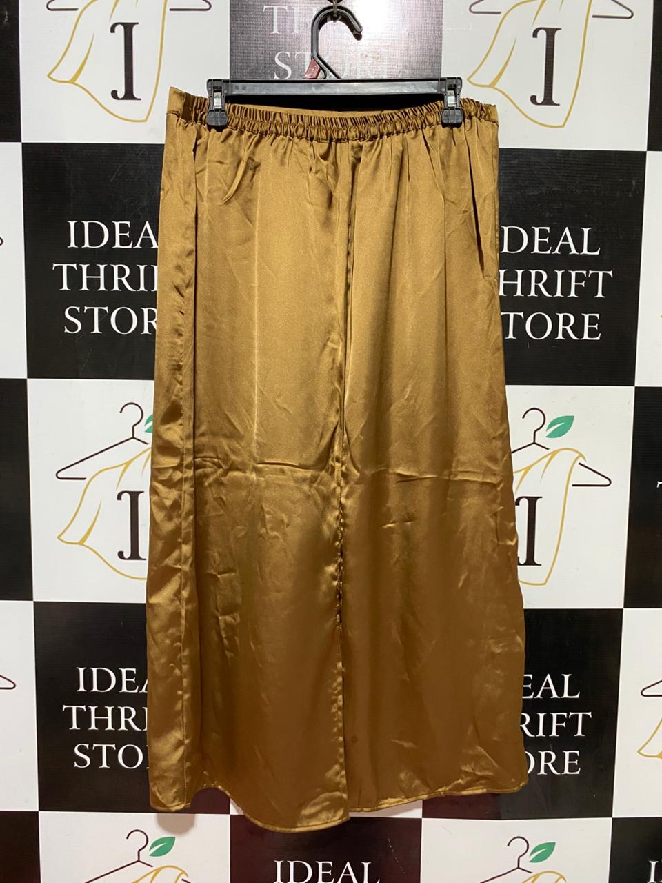 PRIMARK |XL| WAIST 32| B39| GOLDEN BRONZE SATIN MIDI SKIRT HIGH-WAISTED SLIP SKIRT LUXE CHRONICLE