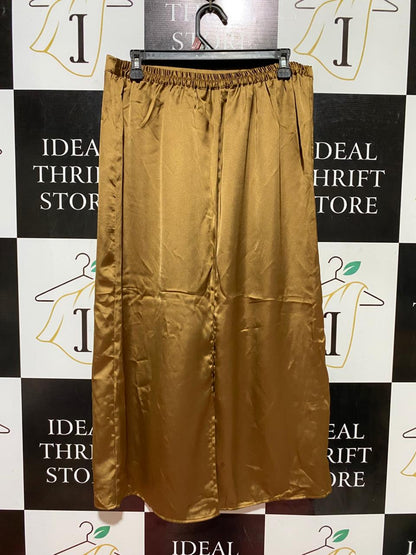 PRIMARK |XL| WAIST 32| B39| GOLDEN BRONZE SATIN MIDI SKIRT HIGH-WAISTED SLIP SKIRT LUXE CHRONICLE