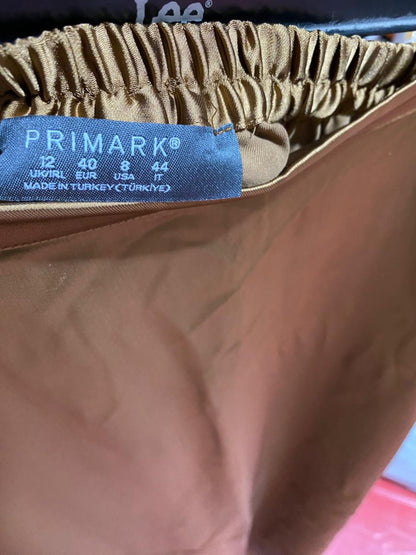 PRIMARK |XL| WAIST 32| B39| GOLDEN BRONZE SATIN MIDI SKIRT HIGH-WAISTED SLIP SKIRT LUXE CHRONICLE