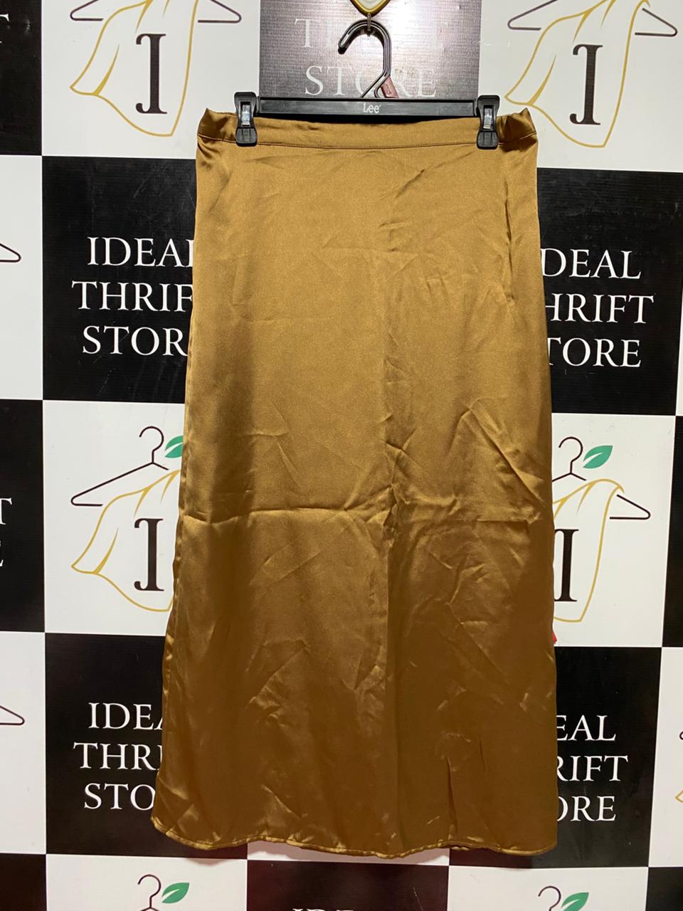 PRIMARK |XL| WAIST 32| B39| GOLDEN BRONZE SATIN MIDI SKIRT HIGH-WAISTED SLIP SKIRT LUXE CHRONICLE