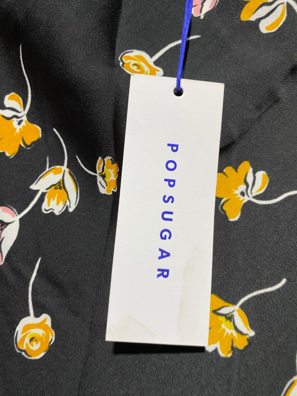 POPSUGAR |L| WAIST 29| B39| BLACK FLORAL PRINT MIDI SKIRT YELLOW AND PINK DITSY FLOWER SLIP SKIRT