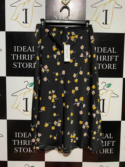 POPSUGAR |L| WAIST 29| B39| BLACK FLORAL PRINT MIDI SKIRT YELLOW AND PINK DITSY FLOWER SLIP SKIRT