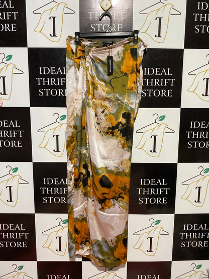 PRETTYLITTLE THING |L| WAIST 32| B39| ABSTRACT MARBLE PRINT SATIN MAXI SKIRT WITH DRAPE