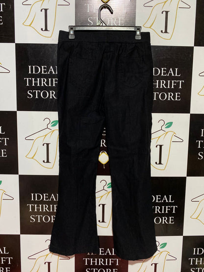 |L| WAIST 30| B39| BLACK FLARED PANTS WITH PEARL EMBELLISHMENTS AND RHINESTONE BOW