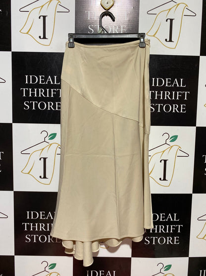 SHEIN |S| WAIST 26| B39| CHAMPAGNE BEIGE SATIN ASYMMETRIC PANEL MIDI SKIRT WITH FLUID FLARED HEM
