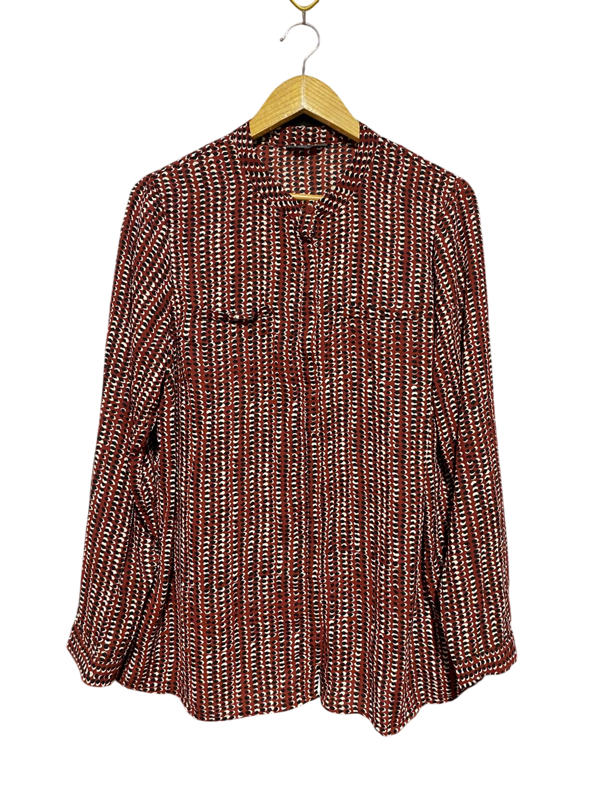 PAPAYA |XL| BUST 22| B40| GEOMETRIC PRINT LONG SLEEVE BUTTON-DOWN BLOUSE WITH CHEST POCKETS