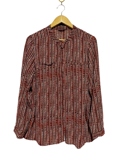 PAPAYA |XL| BUST 22| B40| GEOMETRIC PRINT LONG SLEEVE BUTTON-DOWN BLOUSE WITH CHEST POCKETS