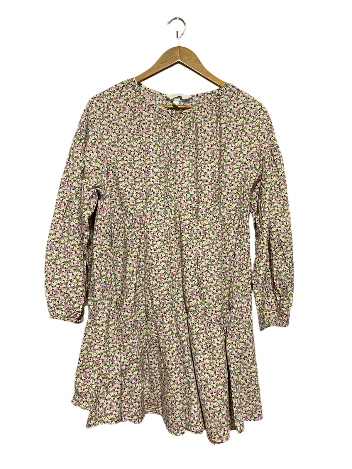 H&M |M| BUST 23| B40| DITSY FLORAL PRINT TIERED BABYDOLL MINI DRESS WITH LONG SLEEVES
