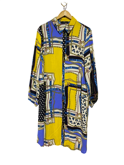 GEORGE |XL| BUST 24| B40| MULTICOLOR CHAIN AND LEOPARD PRINT LONG SLEEVE BUTTON-DOWN SHIRT DRESS