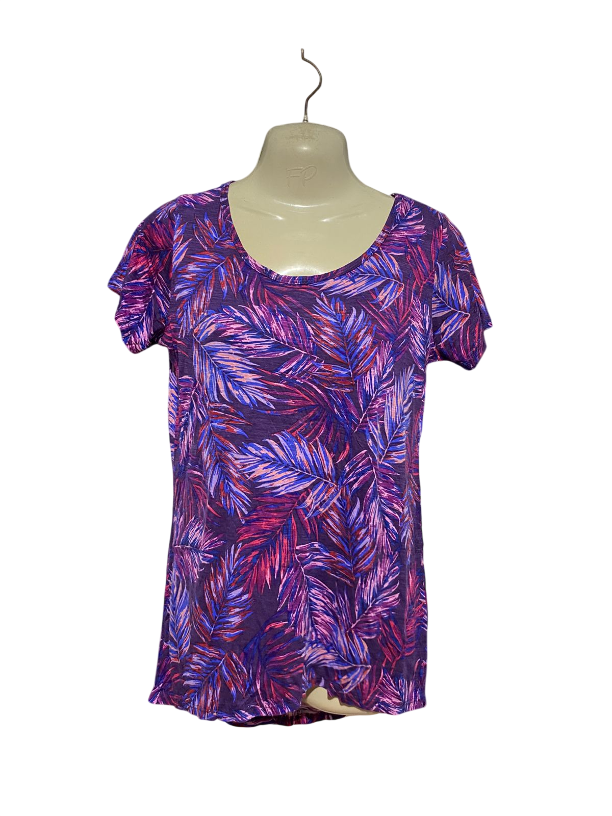 GEORGE |M| BUST 18| B40| VIBRANT TROPICAL LEAF PRINT SHORT SLEEVE SCOOP NECK T-SHIRT