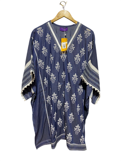 SANA SAFINAZ |M| BUST FREE| B40| EMBROIDERED V-NECK KAFTAN KURTI WITH LACE DETAILS