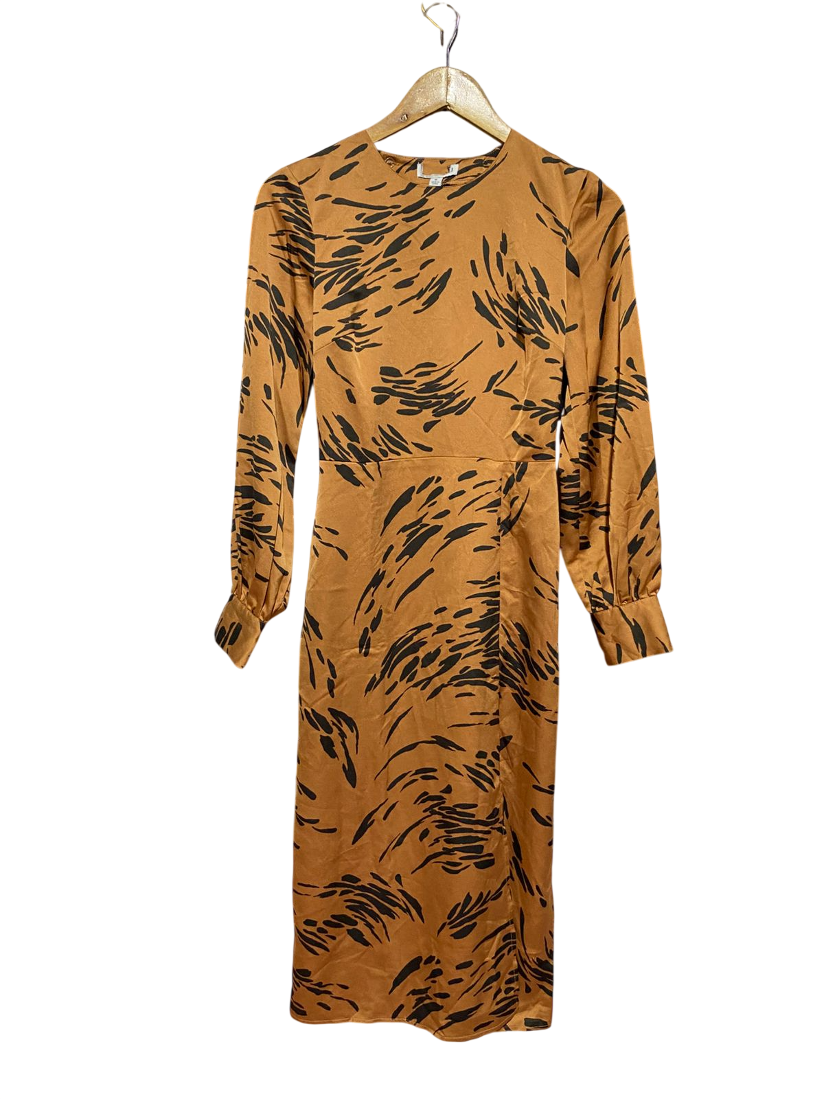 WARE HOUSE |S| BUST 15| B40| ABSTRACT PRINT SATIN MIDI DRESS WITH LONG CUFFED SLEEVES