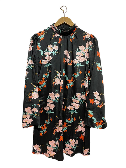 RIVER ISLAND |M| BUST 19| B40| FLORAL PRINT HIGH NECK SATIN MINI DRESS WITH LONG SLEEVES