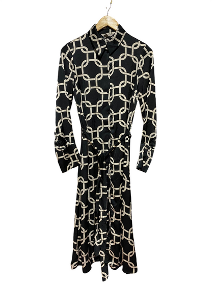 H&M |XS| BUST 16| B40| CLASSIC BLACK AND CREAM CHAIN LINK MIDI SHIRT DRESS