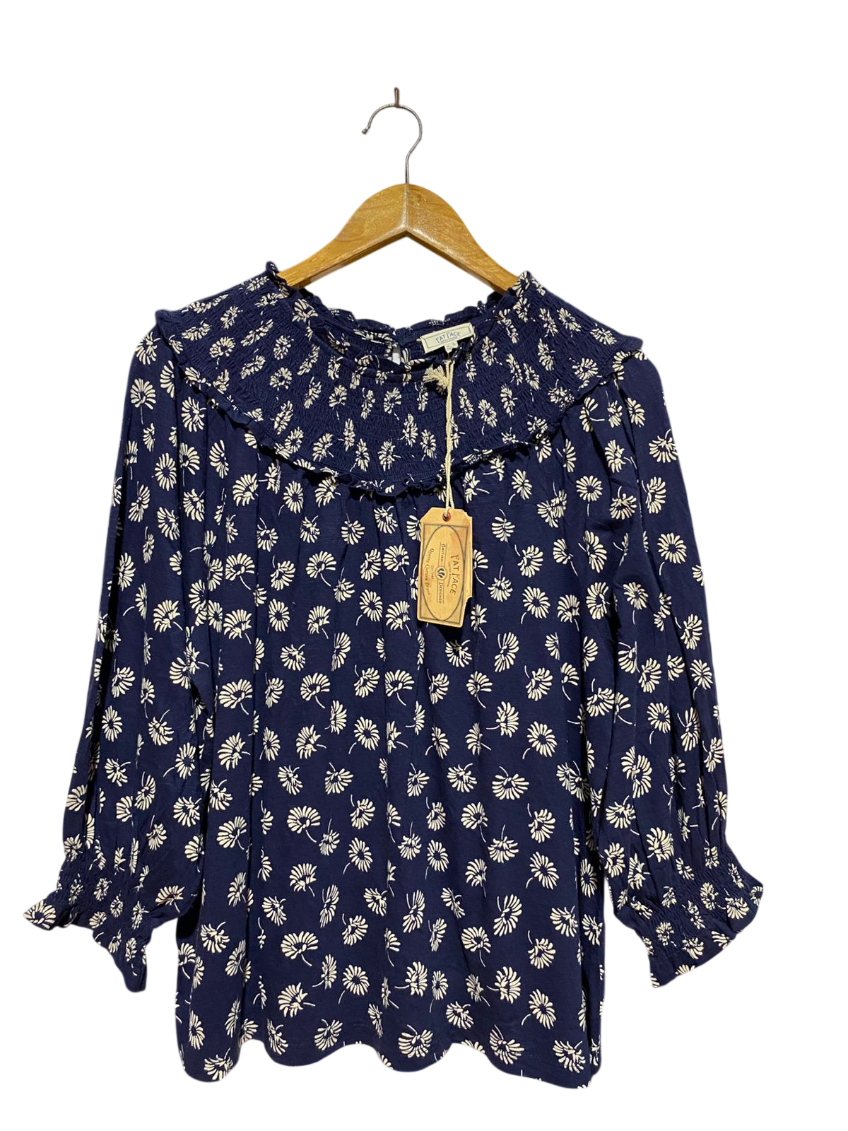 FAT FACE |L| BUST 23| B40| NAVY BLUE FLORAL SMOCKED BLOUSE