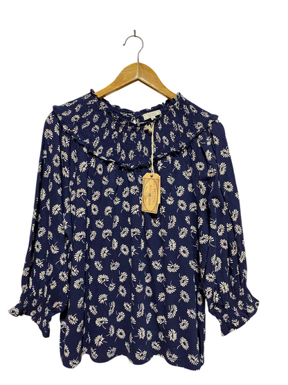 FAT FACE |L| BUST 23| B40| NAVY BLUE FLORAL SMOCKED BLOUSE