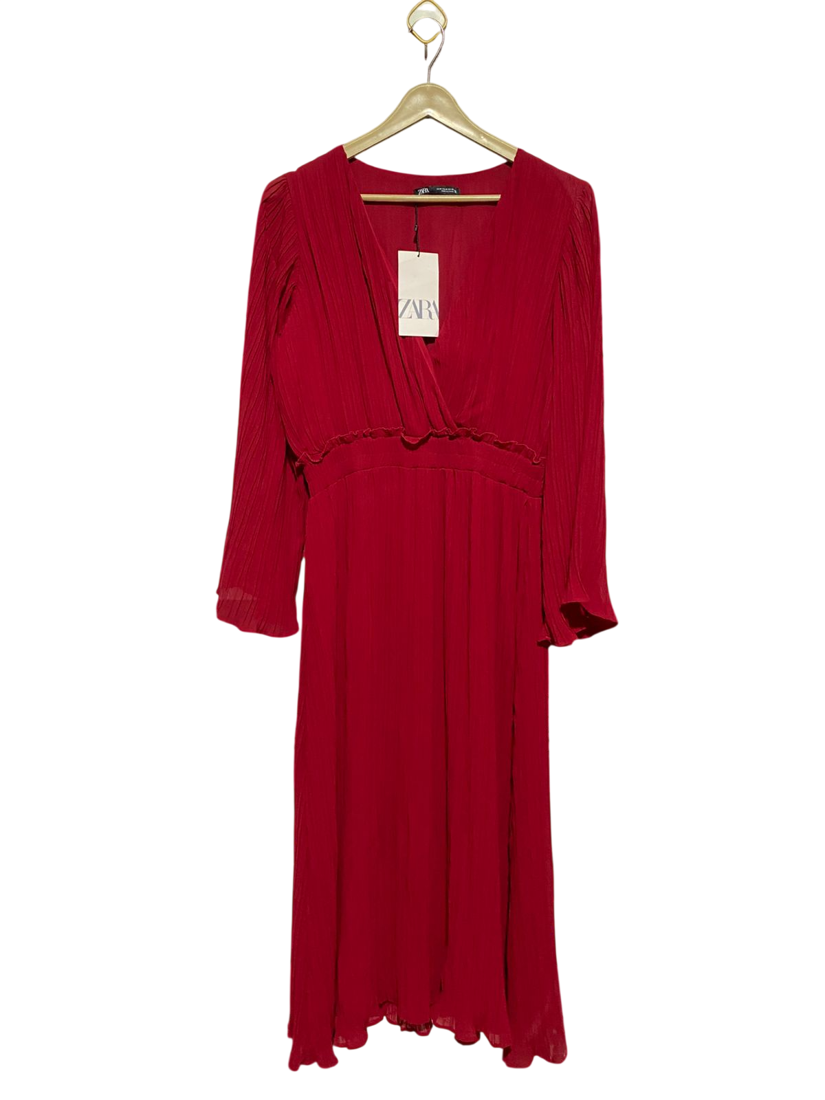 ZARA |M| BUST 18| B41| CRIMSON RED PLEATED MIDI DRESS