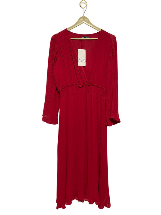 ZARA |M| BUST 18| B41| CRIMSON RED PLEATED MIDI DRESS