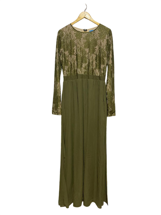 AQUARIUS |L| BUST 19| B41| OLIVE GREEN LACE TOP MAXI DRESS