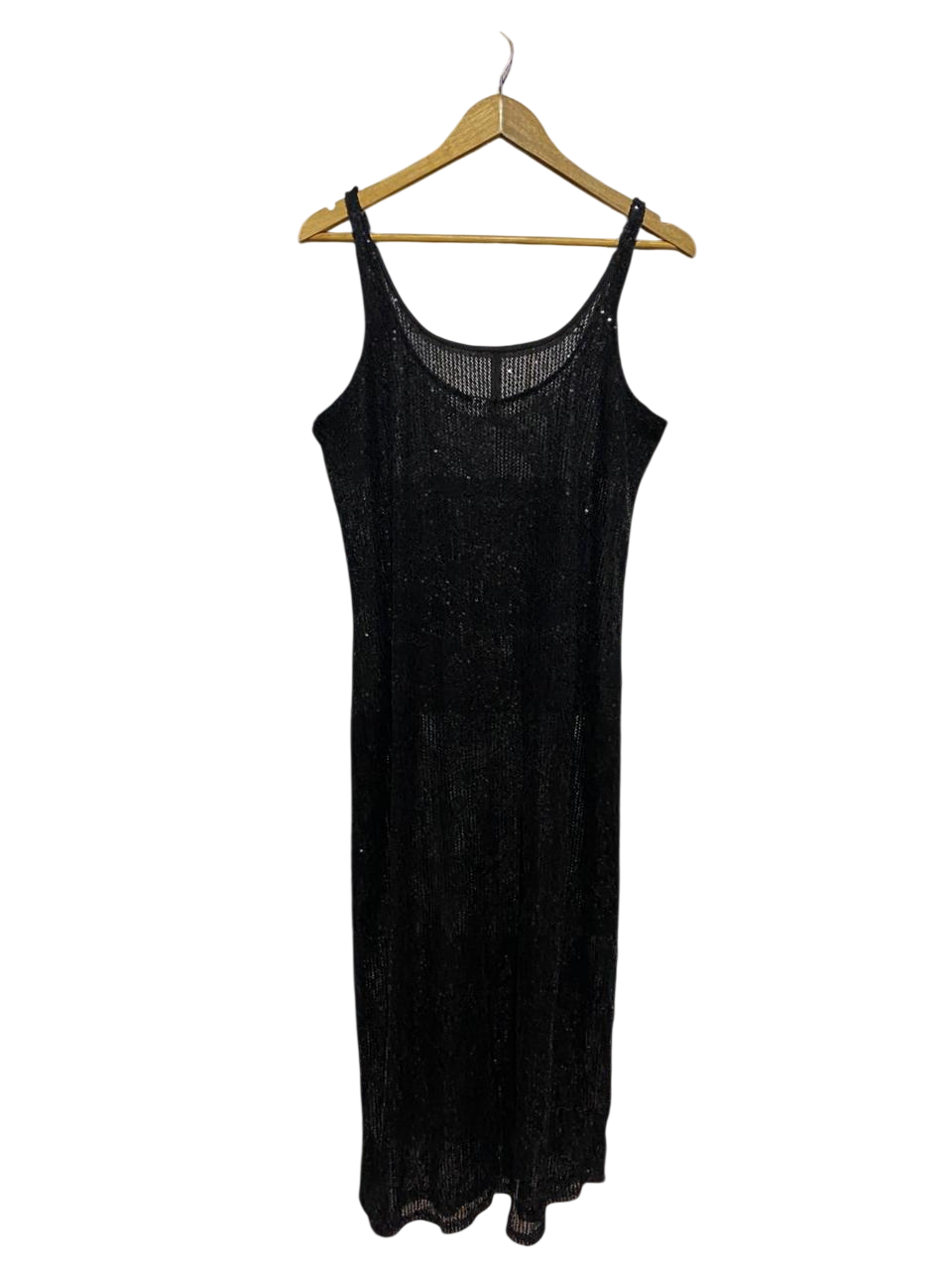 |L| BUST 19| B41| BLACK SHIMMER KNIT SLIP MAXI DRESS - GLITTERY SLEEVELESS PARTY WEAR LONG DRESS