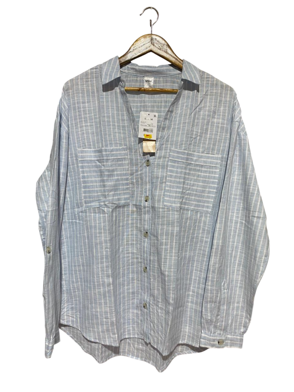 ANKO |XL| BUST 23| B41|LIGHT BLUE STRIPED BUTTON-DOWN CASUAL SHIRT WITH DUAL POCKETS - COMFORT FIT LONG SLEEVE TOP