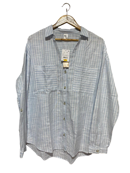 ANKO |XL| BUST 23| B41|LIGHT BLUE STRIPED BUTTON-DOWN CASUAL SHIRT WITH DUAL POCKETS - COMFORT FIT LONG SLEEVE TOP