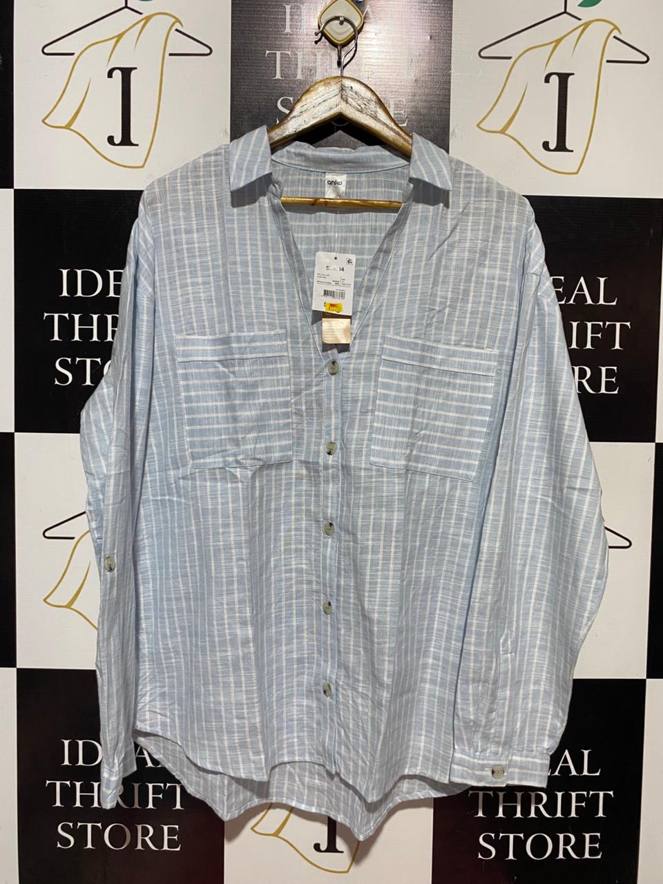 ANKO |XL| BUST 23| B41|LIGHT BLUE STRIPED BUTTON-DOWN CASUAL SHIRT WITH DUAL POCKETS - COMFORT FIT LONG SLEEVE TOP