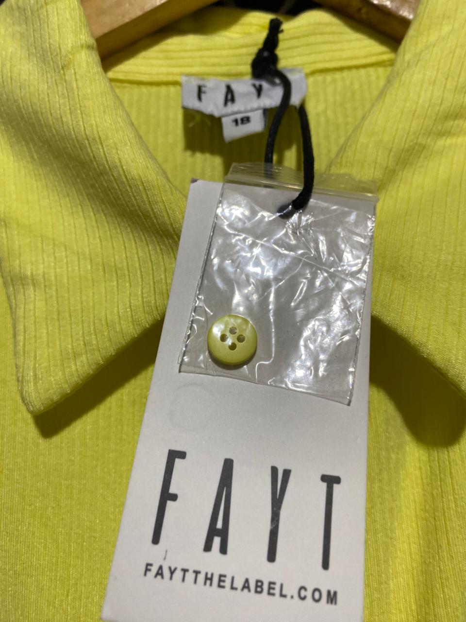 FAYT |L| BUST 19| B41| NEON LIME YELLOW RUCHED BUTTON-FRONT SHIRT DRESS - SHORT SLEEVE COLLARED BODYCON MIDI
