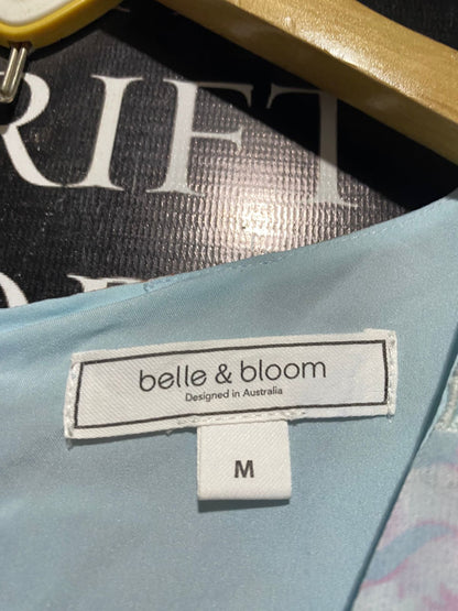 BELLE & BLOOM |M| BUST 17| B41| LIGHT BLUE FLORAL PRINT MAXI DRESS - BOHO LONG SLEEVE V-NECK TIERED SUMMER DRESS