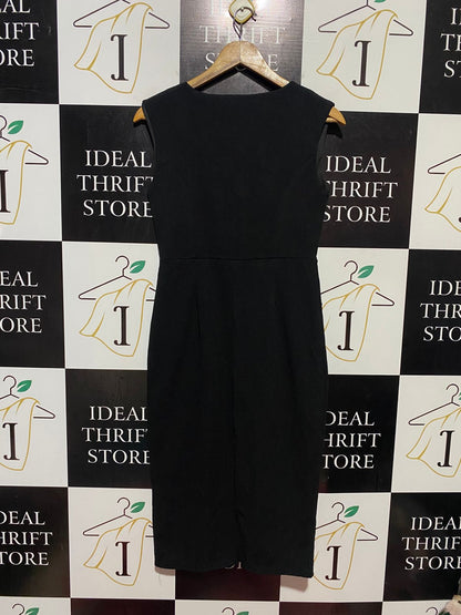 SES |S| BUST 15| B41| BLACK FRONT ZIPPER BODYCON DRESS - SLEEVELESS V-NECK SHEATH DRESS WITH O-RING PULL