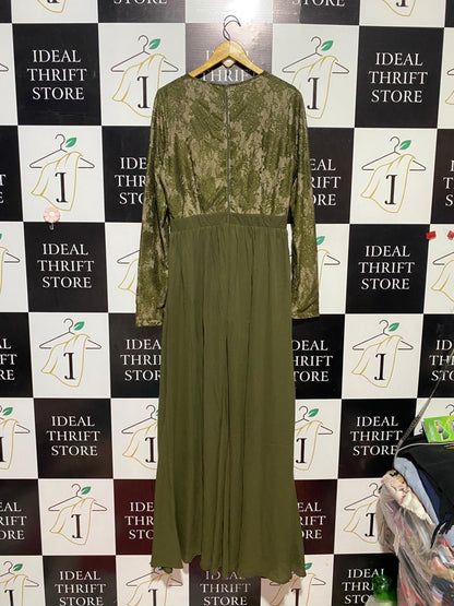 AQUARIUS |L| BUST 19| B41| OLIVE GREEN LACE TOP MAXI DRESS