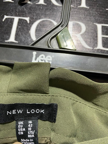 NEW LOOK |XL| WAIST 33| B41| OLIVE GREEN HIGH-WAISTED PLEATED TROUSERS