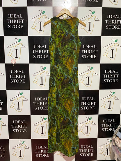 BOOHOO |M| BUST 18| B41| EARTHY GREEN ABSTRACT PRINT MAXI DRESS