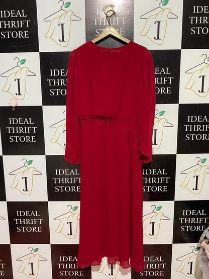 ZARA |M| BUST 18| B41| CRIMSON RED PLEATED MIDI DRESS