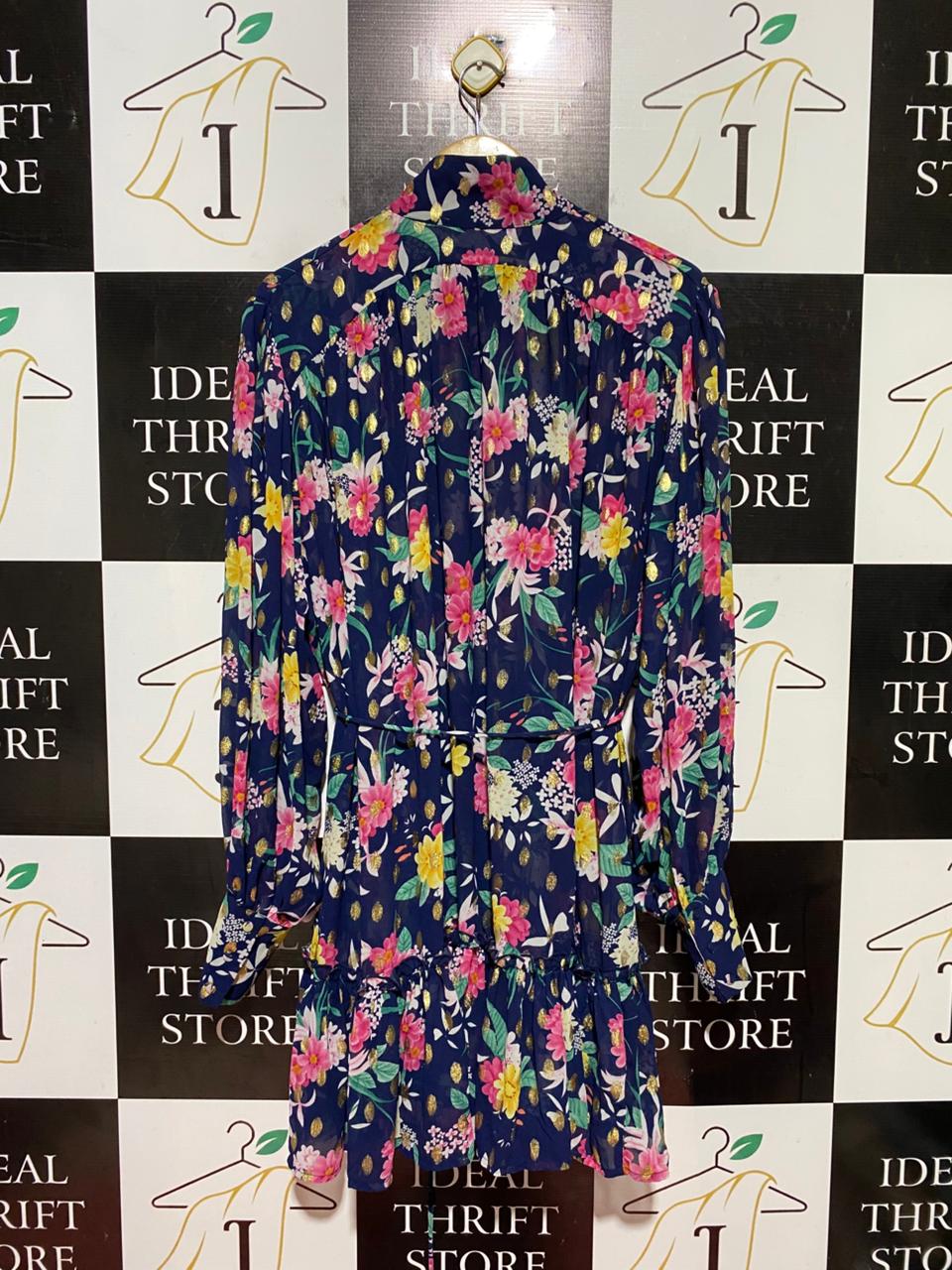FOREVER UNIQUE |L| BUST FREE| B40| NAVY BLUE FLORAL LUREX MINI DRESS